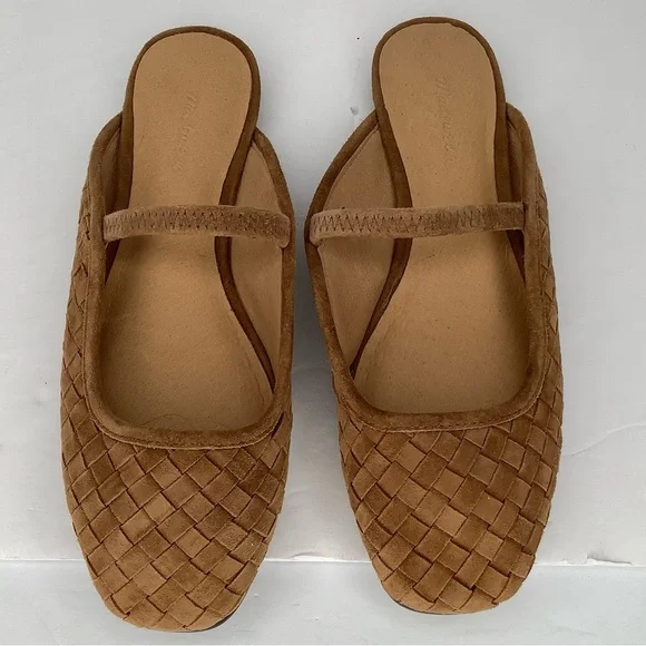 Madewell The Greta Ballet Flat Woven Tan Leather Women’s Mule Flats Sz 5 Boho - Picture 1 of 11